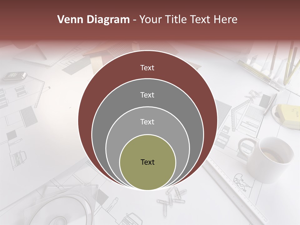 A House On Top Of A Blueprint With Pencils And A Cup Of Coffee PowerPoint Template