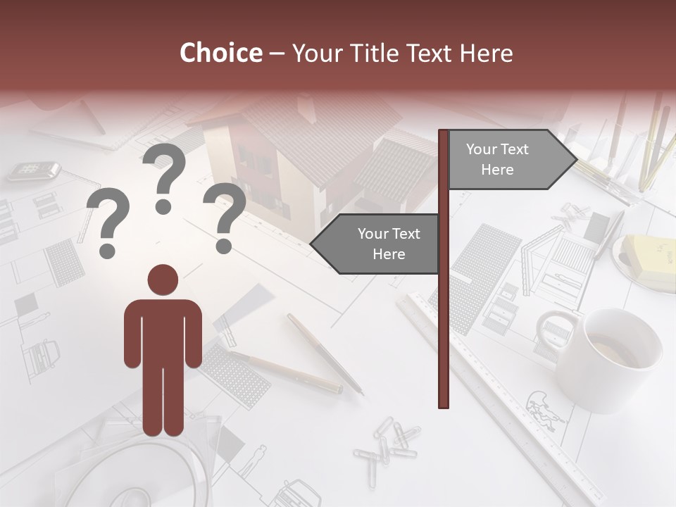 A House On Top Of A Blueprint With Pencils And A Cup Of Coffee PowerPoint Template