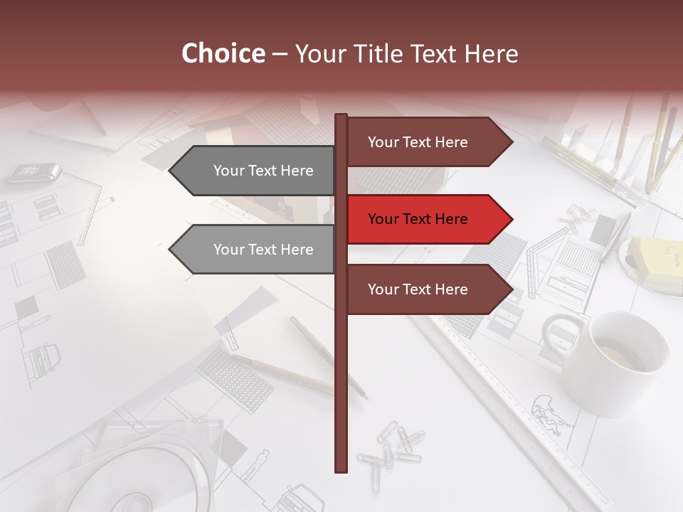 A House On Top Of A Blueprint With Pencils And A Cup Of Coffee PowerPoint Template