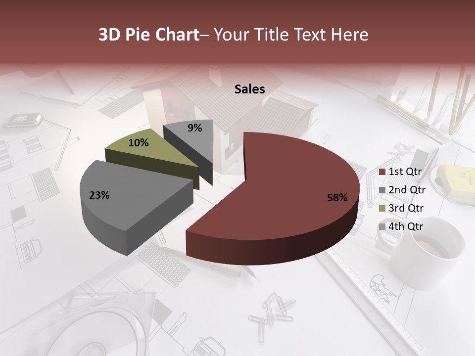 A House On Top Of A Blueprint With Pencils And A Cup Of Coffee PowerPoint Template