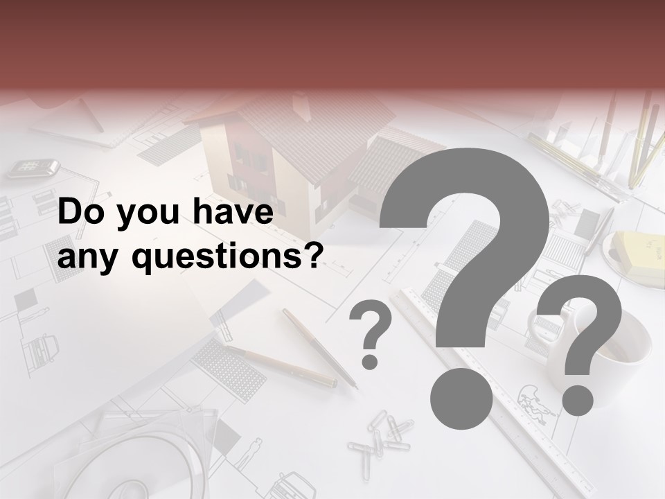 A House On Top Of A Blueprint With Pencils And A Cup Of Coffee PowerPoint Template