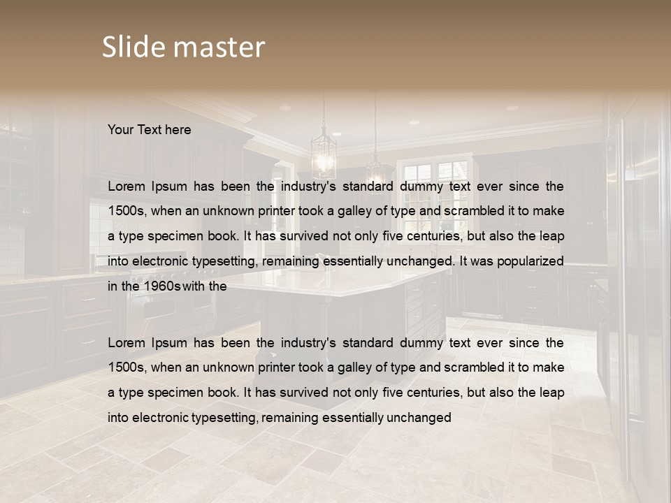 Wood Cabinet Kitchen In Luxury Home PowerPoint Template