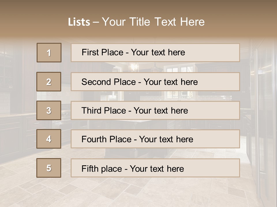 Wood Cabinet Kitchen In Luxury Home PowerPoint Template