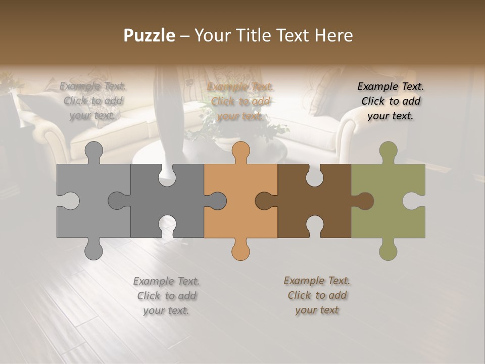 A Living Room With A White Couch And A Black Table PowerPoint Template