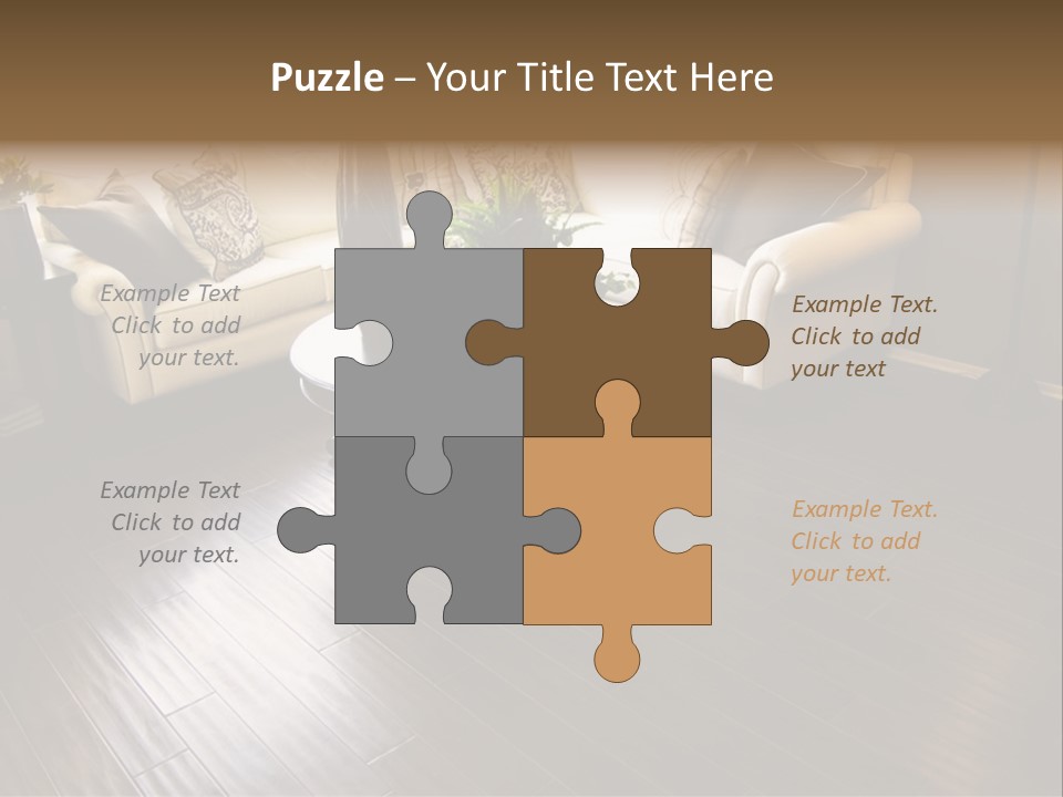 A Living Room With A White Couch And A Black Table PowerPoint Template