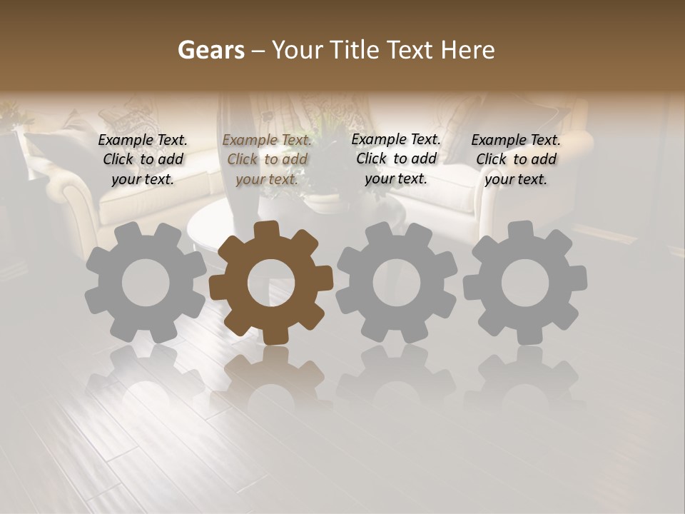 A Living Room With A White Couch And A Black Table PowerPoint Template