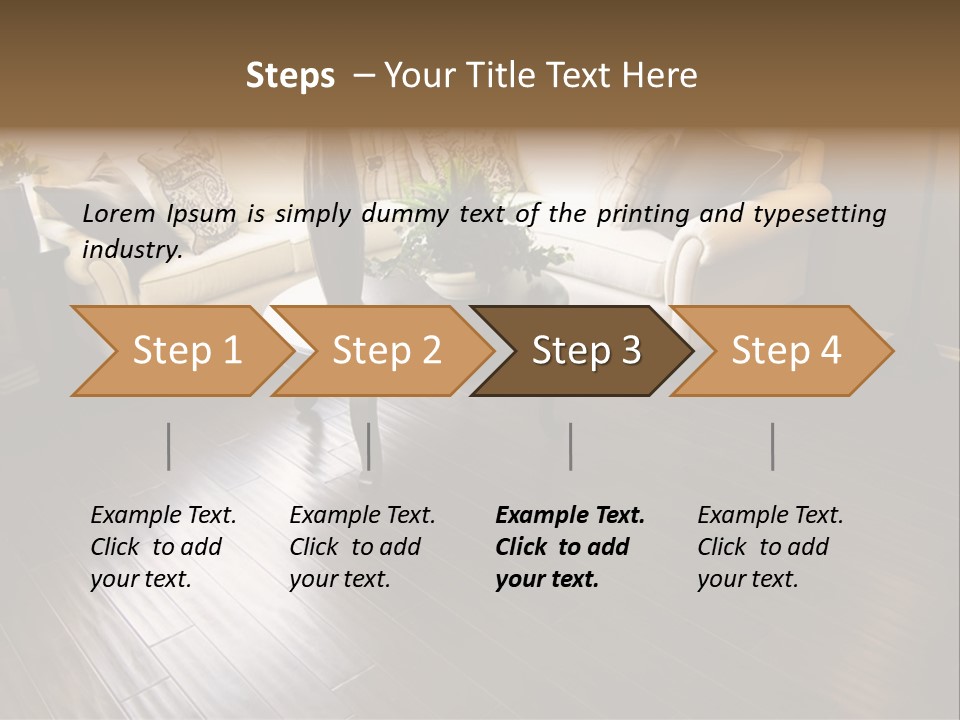 A Living Room With A White Couch And A Black Table PowerPoint Template