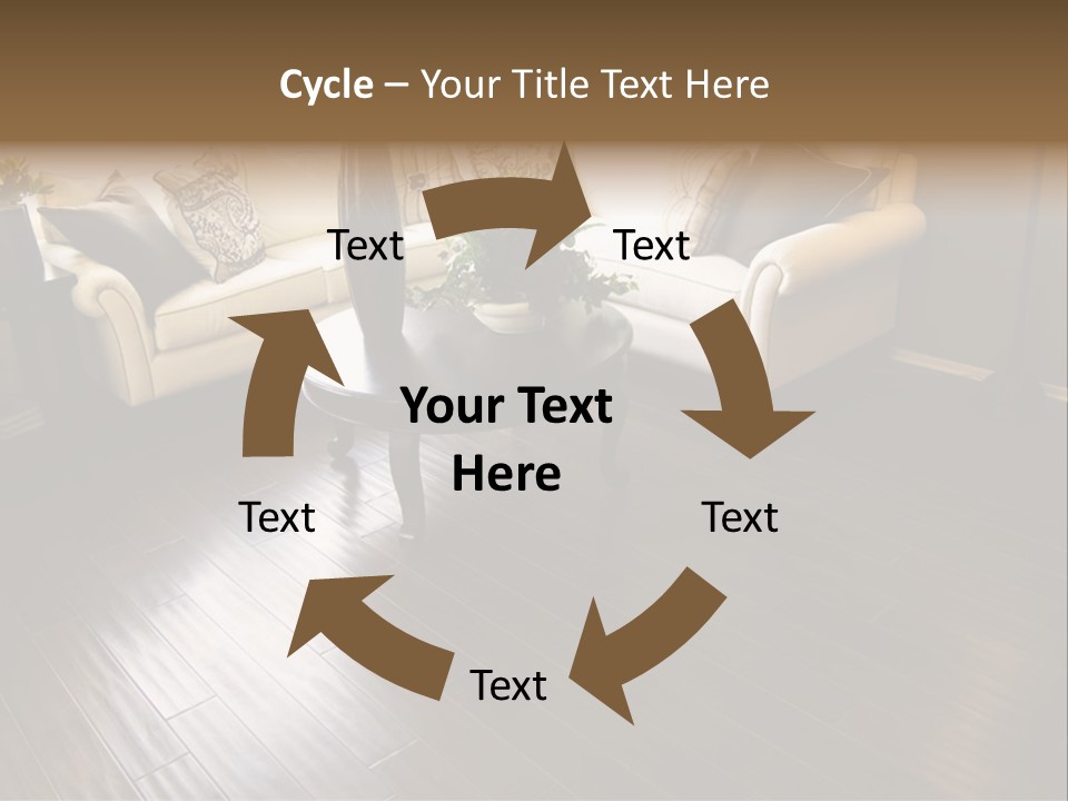 A Living Room With A White Couch And A Black Table PowerPoint Template