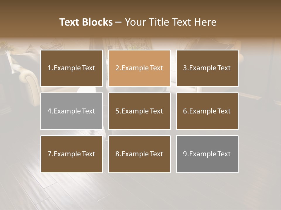 A Living Room With A White Couch And A Black Table PowerPoint Template