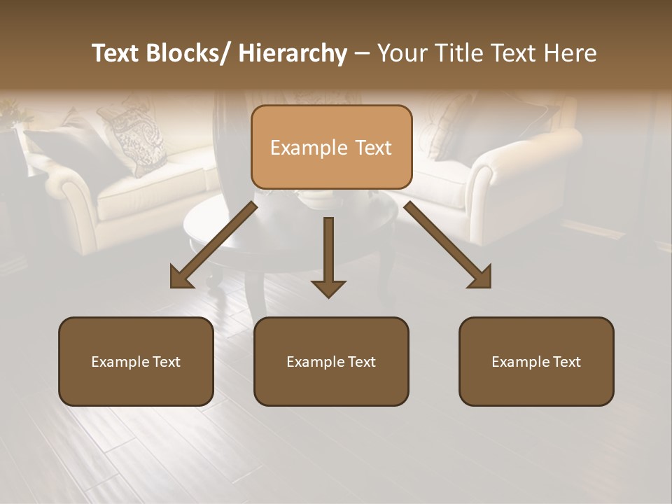 A Living Room With A White Couch And A Black Table PowerPoint Template