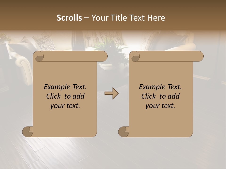 A Living Room With A White Couch And A Black Table PowerPoint Template