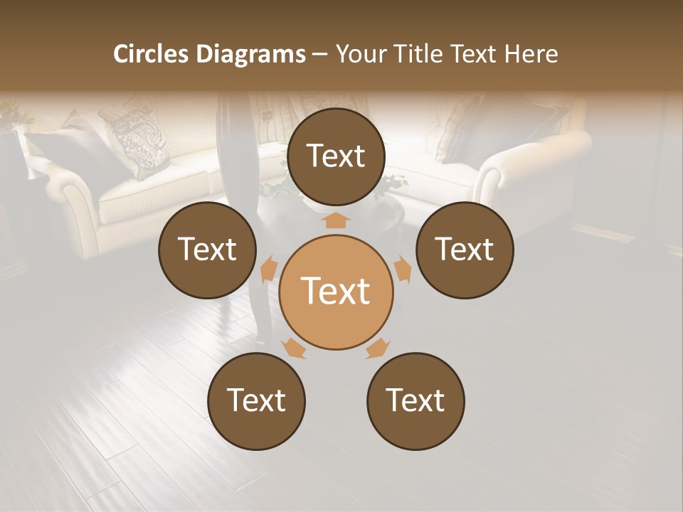 A Living Room With A White Couch And A Black Table PowerPoint Template