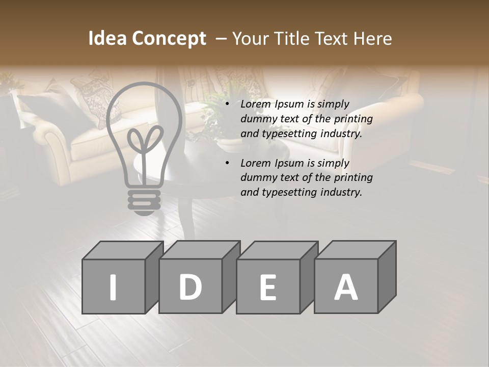 A Living Room With A White Couch And A Black Table PowerPoint Template