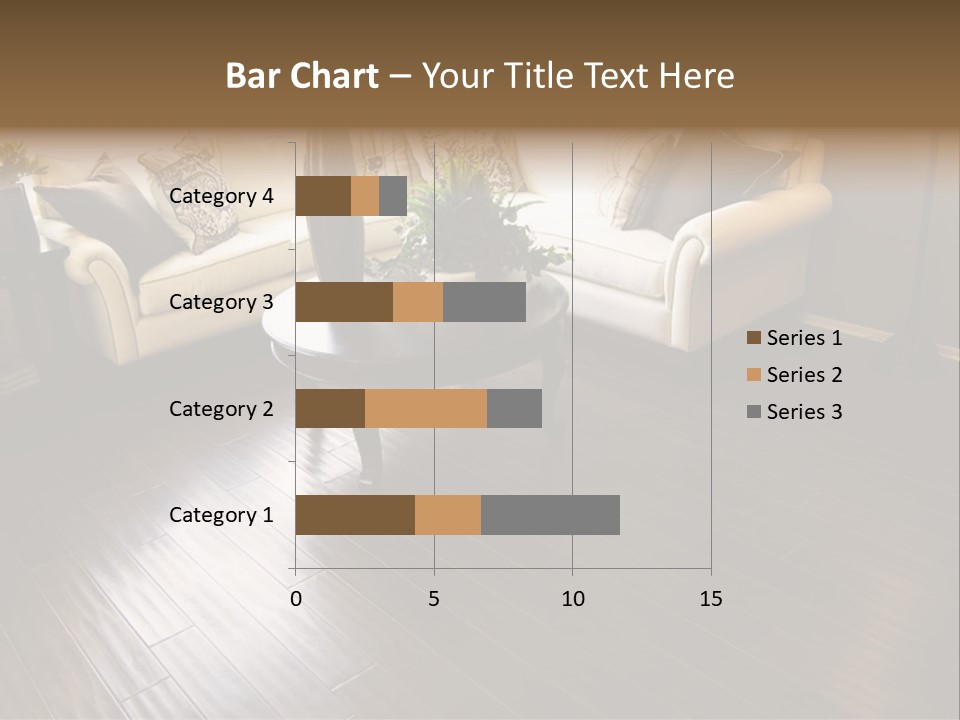 A Living Room With A White Couch And A Black Table PowerPoint Template