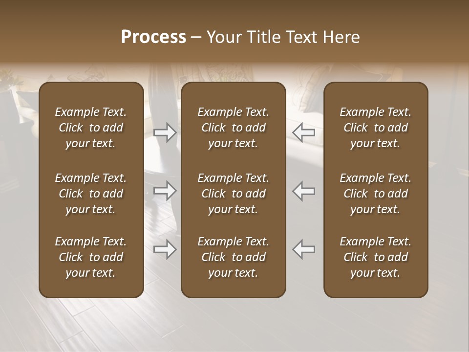 A Living Room With A White Couch And A Black Table PowerPoint Template