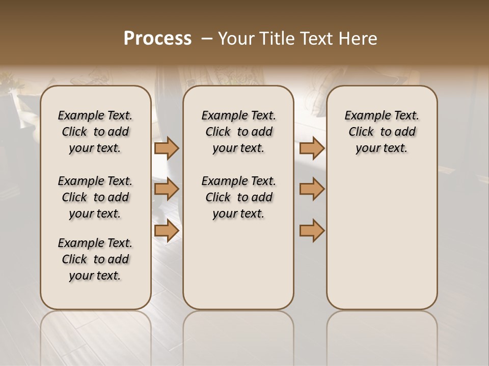 A Living Room With A White Couch And A Black Table PowerPoint Template