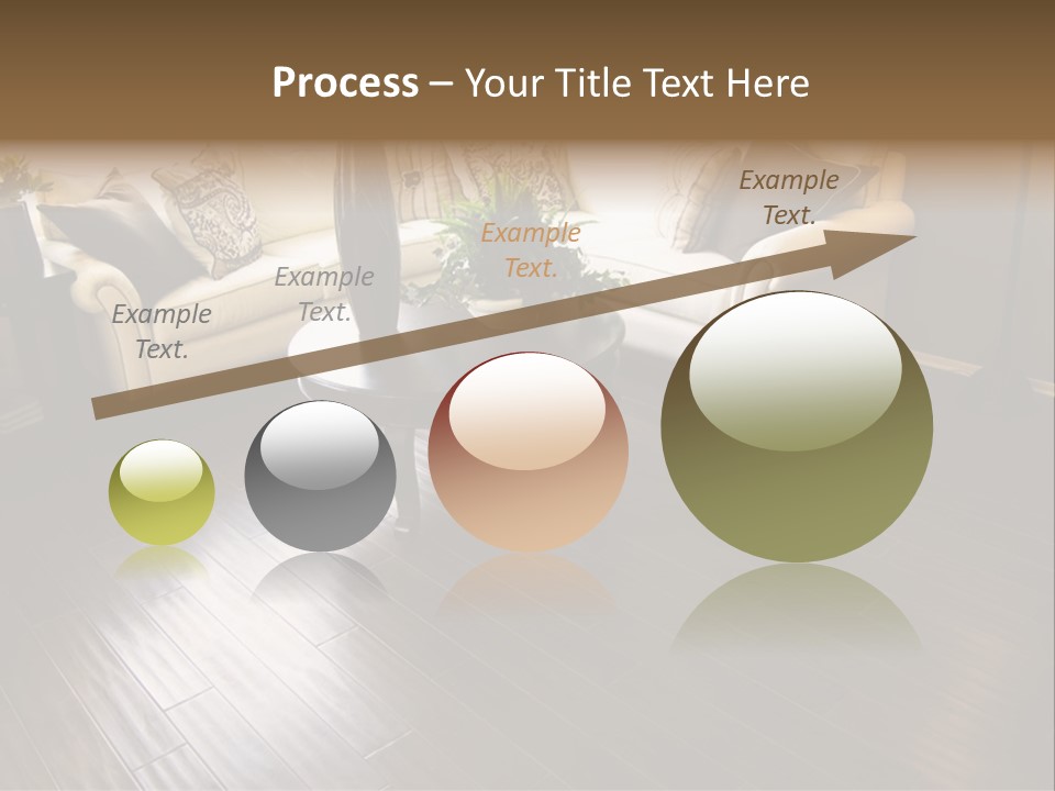 A Living Room With A White Couch And A Black Table PowerPoint Template