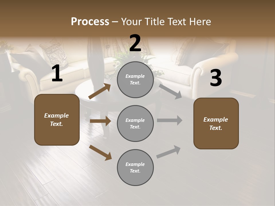 A Living Room With A White Couch And A Black Table PowerPoint Template