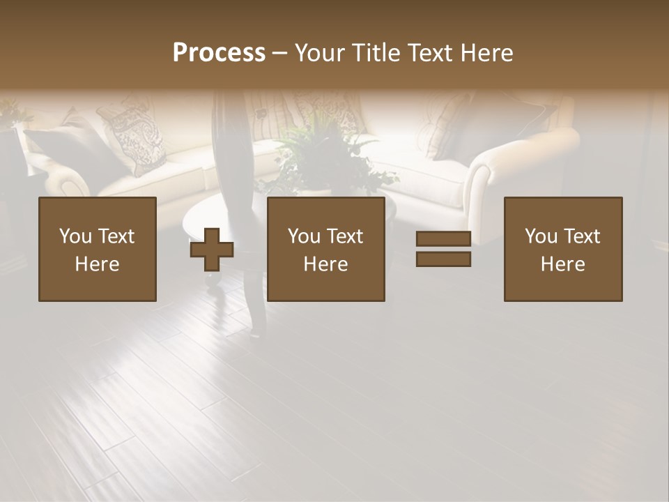 A Living Room With A White Couch And A Black Table PowerPoint Template