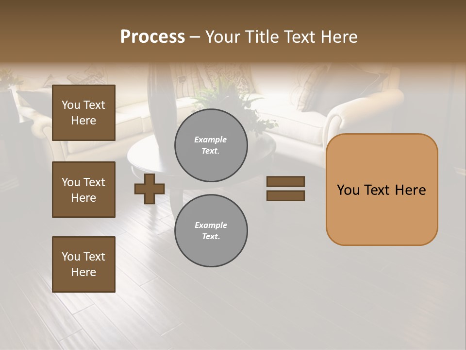 A Living Room With A White Couch And A Black Table PowerPoint Template