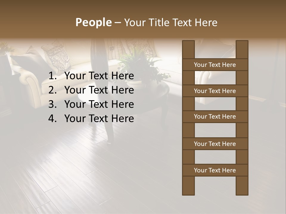 A Living Room With A White Couch And A Black Table PowerPoint Template