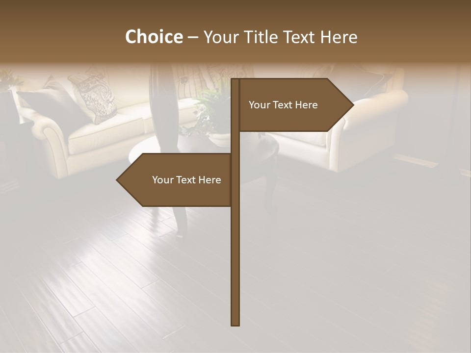 A Living Room With A White Couch And A Black Table PowerPoint Template