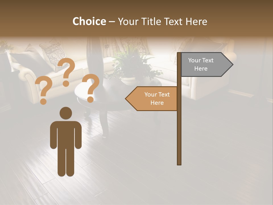 A Living Room With A White Couch And A Black Table PowerPoint Template