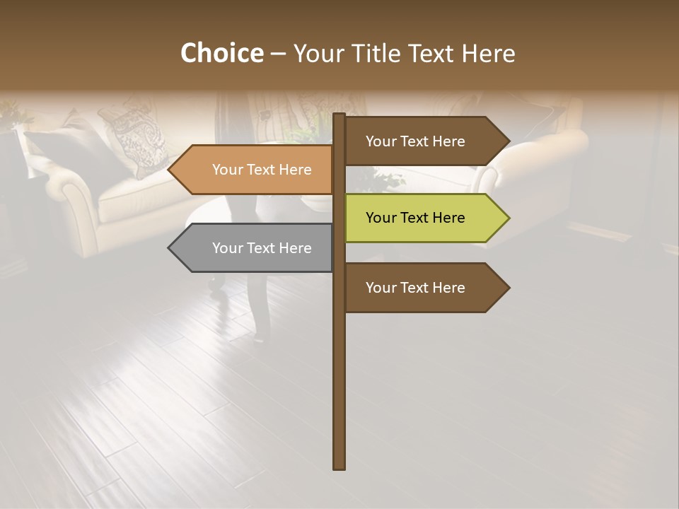 A Living Room With A White Couch And A Black Table PowerPoint Template