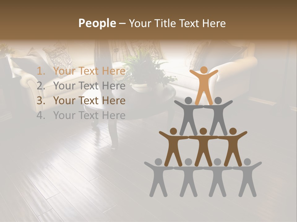 A Living Room With A White Couch And A Black Table PowerPoint Template