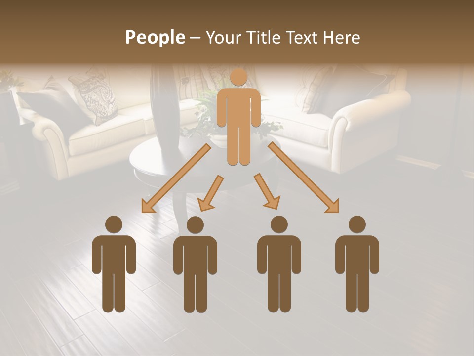 A Living Room With A White Couch And A Black Table PowerPoint Template