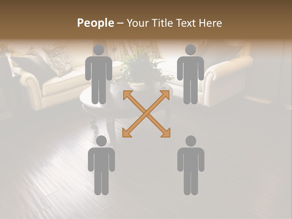 A Living Room With A White Couch And A Black Table PowerPoint Template