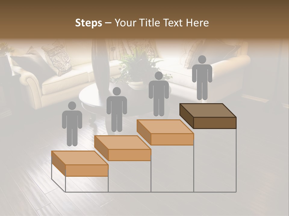 A Living Room With A White Couch And A Black Table PowerPoint Template