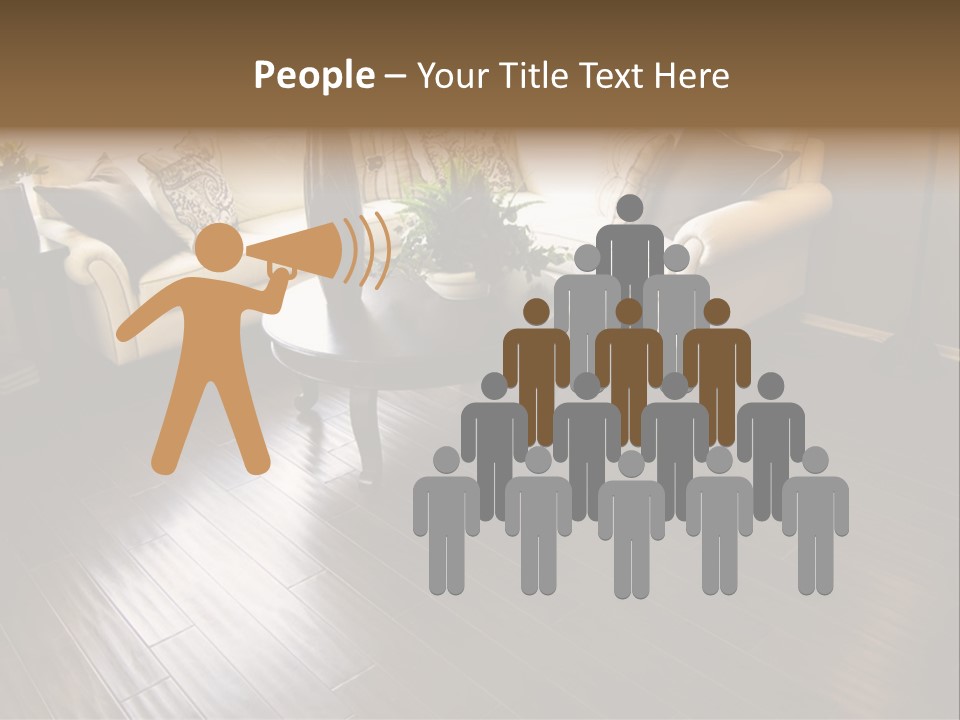 A Living Room With A White Couch And A Black Table PowerPoint Template