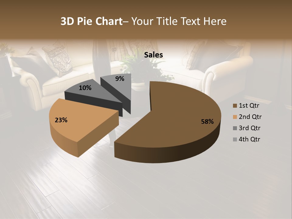 A Living Room With A White Couch And A Black Table PowerPoint Template