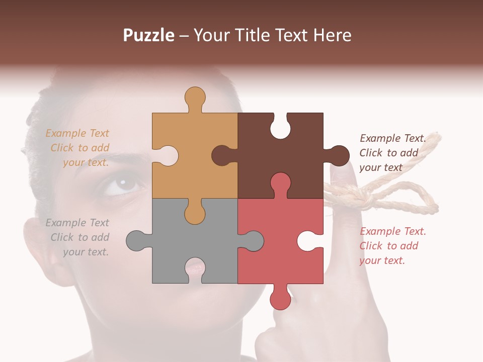 Attractive Young Woman Trying To Remember What The Piece Of String Round Her Finger Was Meant To Remind Her Of, Isolated On White Background. PowerPoint Template