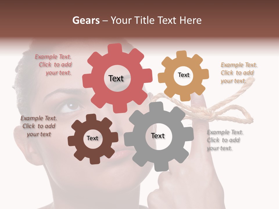 Attractive Young Woman Trying To Remember What The Piece Of String Round Her Finger Was Meant To Remind Her Of, Isolated On White Background. PowerPoint Template