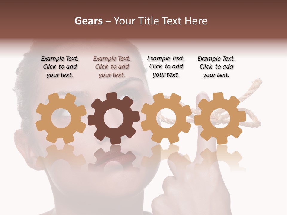 Attractive Young Woman Trying To Remember What The Piece Of String Round Her Finger Was Meant To Remind Her Of, Isolated On White Background. PowerPoint Template