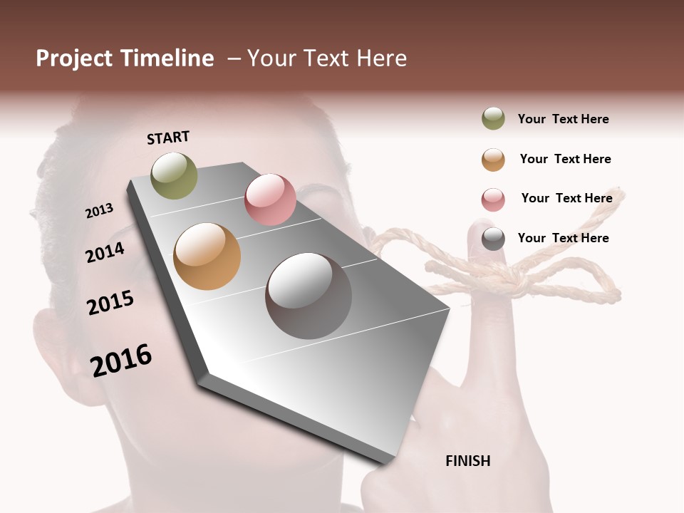 Attractive Young Woman Trying To Remember What The Piece Of String Round Her Finger Was Meant To Remind Her Of, Isolated On White Background. PowerPoint Template