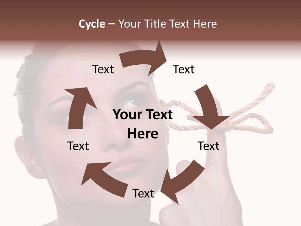 Attractive Young Woman Trying To Remember What The Piece Of String Round Her Finger Was Meant To Remind Her Of, Isolated On White Background. PowerPoint Template