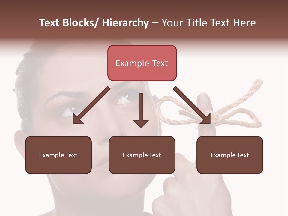 Attractive Young Woman Trying To Remember What The Piece Of String Round Her Finger Was Meant To Remind Her Of, Isolated On White Background. PowerPoint Template