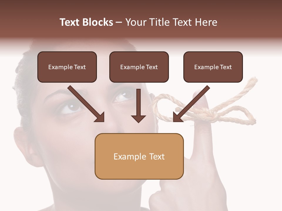 Attractive Young Woman Trying To Remember What The Piece Of String Round Her Finger Was Meant To Remind Her Of, Isolated On White Background. PowerPoint Template