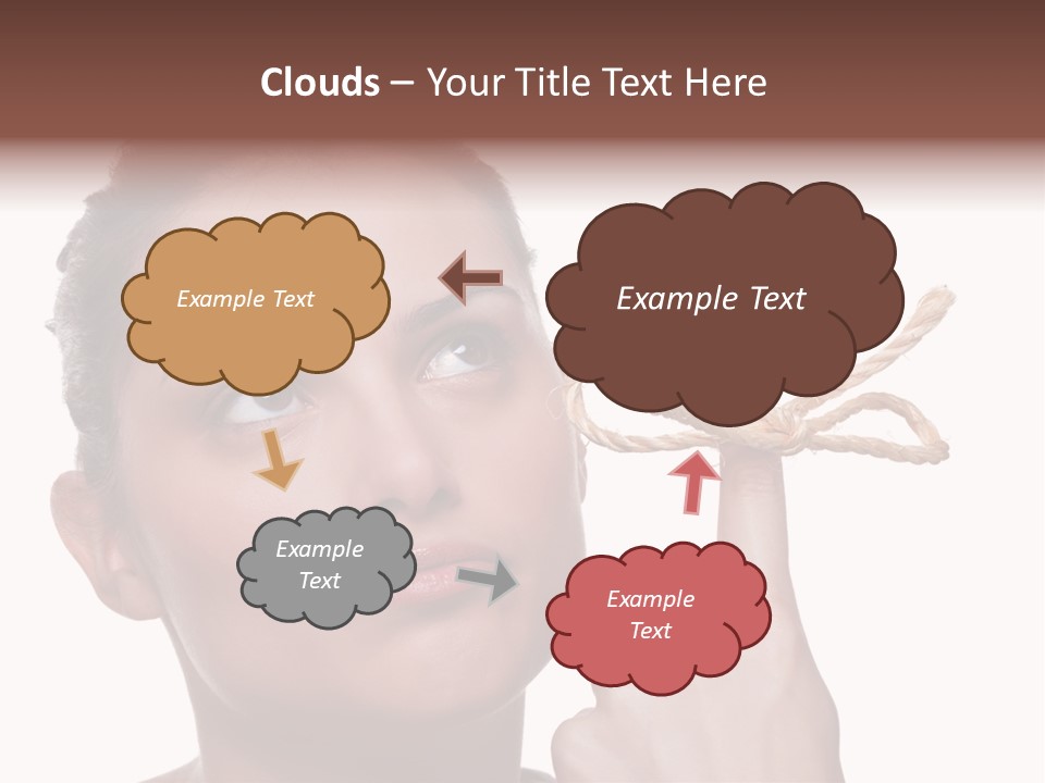 Attractive Young Woman Trying To Remember What The Piece Of String Round Her Finger Was Meant To Remind Her Of, Isolated On White Background. PowerPoint Template