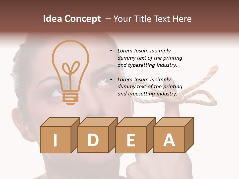 Attractive Young Woman Trying To Remember What The Piece Of String Round Her Finger Was Meant To Remind Her Of, Isolated On White Background. PowerPoint Template