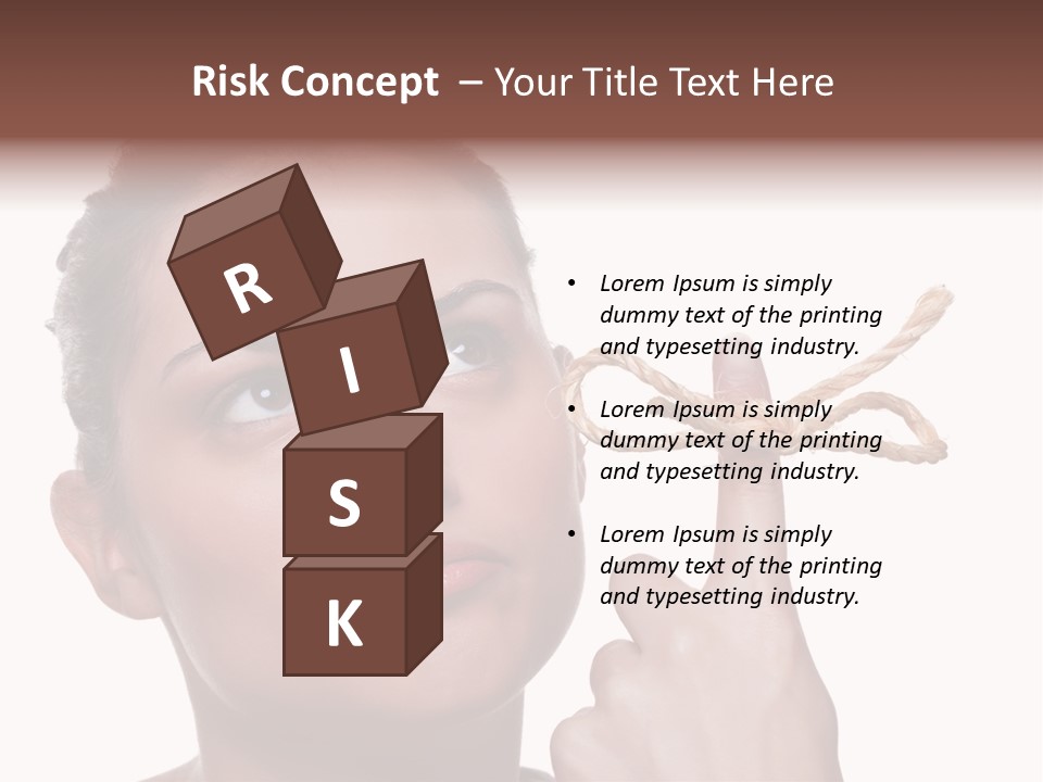 Attractive Young Woman Trying To Remember What The Piece Of String Round Her Finger Was Meant To Remind Her Of, Isolated On White Background. PowerPoint Template