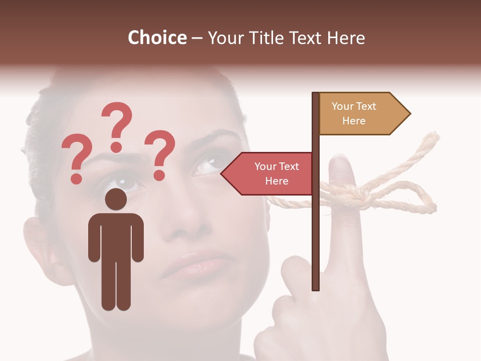 Attractive Young Woman Trying To Remember What The Piece Of String Round Her Finger Was Meant To Remind Her Of, Isolated On White Background. PowerPoint Template