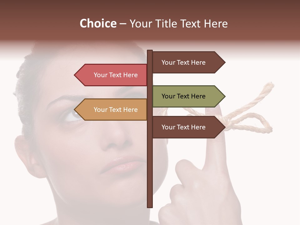 Attractive Young Woman Trying To Remember What The Piece Of String Round Her Finger Was Meant To Remind Her Of, Isolated On White Background. PowerPoint Template