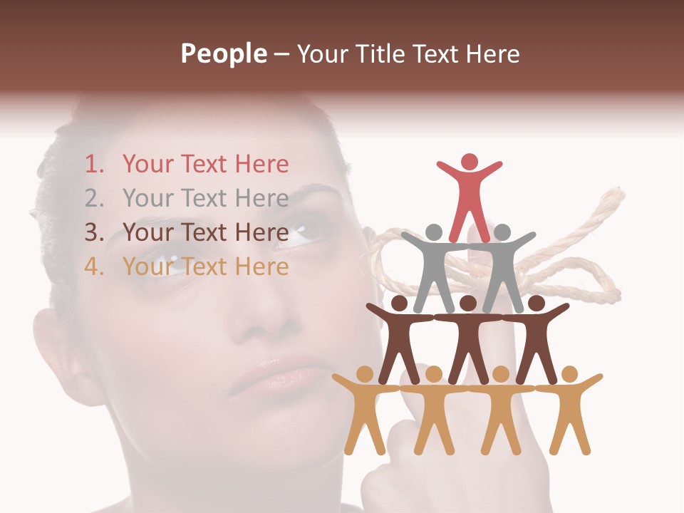 Attractive Young Woman Trying To Remember What The Piece Of String Round Her Finger Was Meant To Remind Her Of, Isolated On White Background. PowerPoint Template