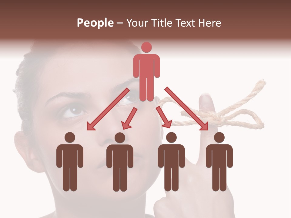 Attractive Young Woman Trying To Remember What The Piece Of String Round Her Finger Was Meant To Remind Her Of, Isolated On White Background. PowerPoint Template