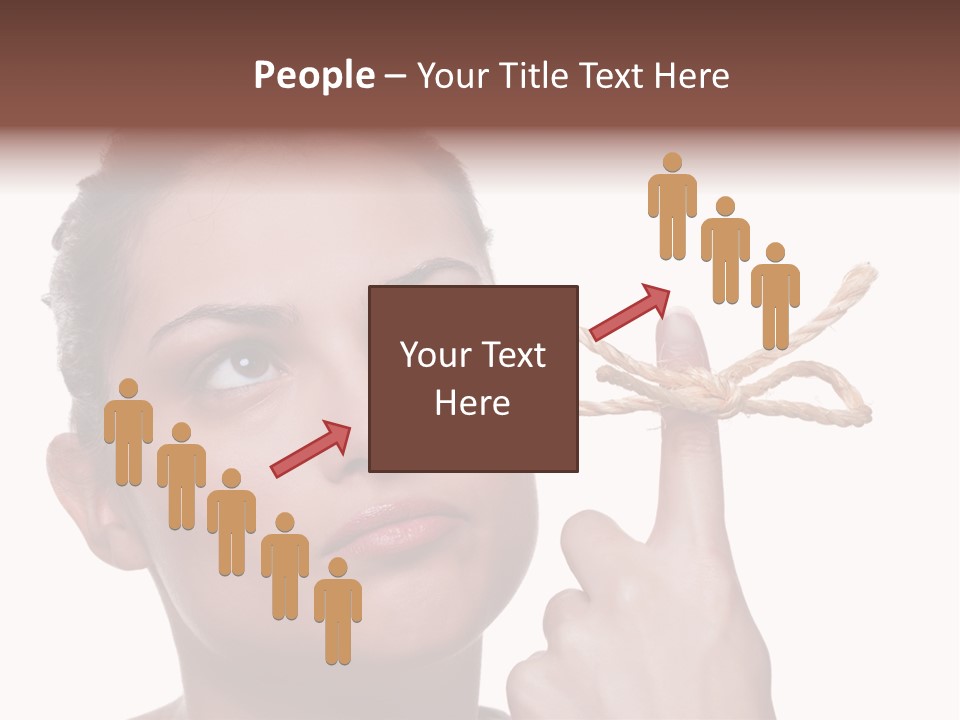 Attractive Young Woman Trying To Remember What The Piece Of String Round Her Finger Was Meant To Remind Her Of, Isolated On White Background. PowerPoint Template