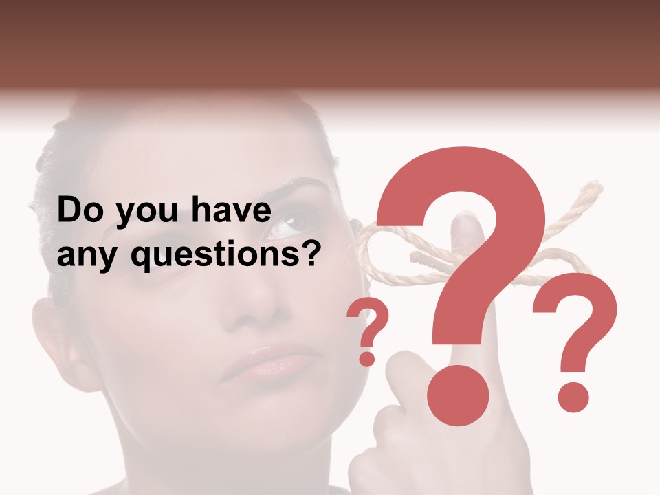 Attractive Young Woman Trying To Remember What The Piece Of String Round Her Finger Was Meant To Remind Her Of, Isolated On White Background. PowerPoint Template